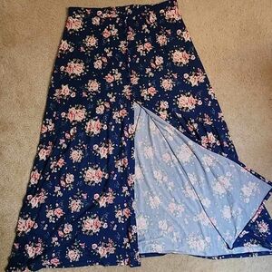 Blue Flower Maxi Skirt with Slit